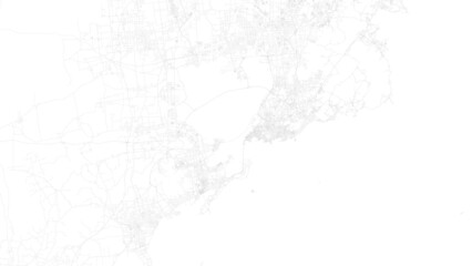 Qingdao map city poster province, white and grey horizontal background vector map. Municipality area road map. Widescreen skyline panorama.