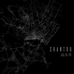 Shantou city province vector map poster. China municipality square linear road map, administrative municipal area.