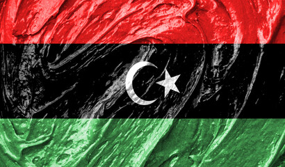 Libya flag on watercolor texture. 3D image