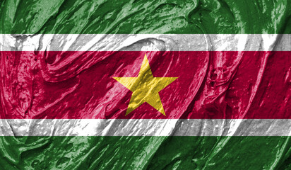 Suriname flag on watercolor texture. 3D image