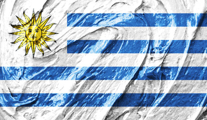 Uruguay flag on watercolor texture. 3D image