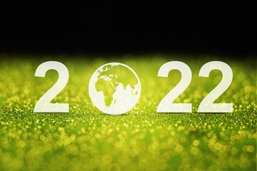 2022 text on a green grass field, Happy new year  business target and ecological concept.