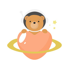Cute Bear Cosmonaut in cartoon style. Vector illustration. For kids stuff, card, posters, banners, children books, printing on the pack, printing on clothes, fabric, wallpaper, textile or dishes.