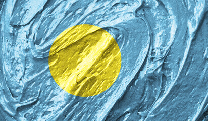 Palau flag on watercolor texture. 3D image
