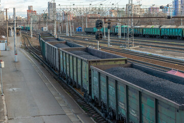 Fototapeta premium transportation of coal in train cars