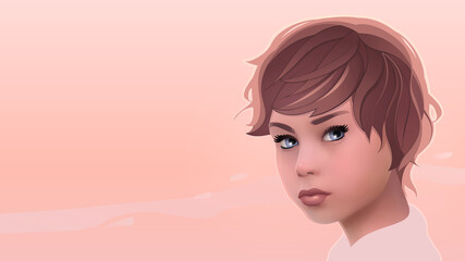 A girl on a pink sky background
