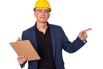 builder or architect with helmet isolated on white