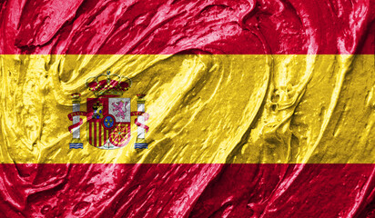 Spain flag on watercolor texture. 3D image