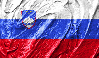 Slovenia flag on watercolor texture. 3D image