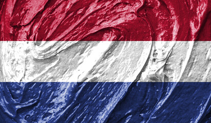 Netherlands flag on watercolor texture. 3D image