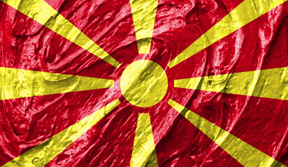Macedonia flag on watercolor texture. 3D image