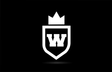 W alphabet letter logo icon with king crown design. Creative template for company and business in white and black colours