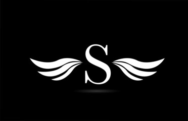 Black and white alphabet S letter logo icon with wings design. Creative template for company and business