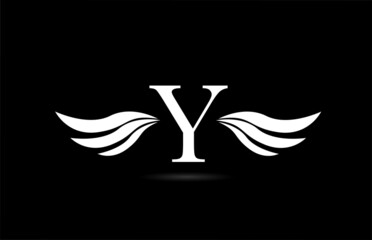Black and white alphabet Y letter logo icon with wings design. Creative template for company and business