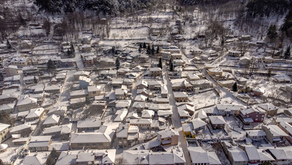Aerial view of Snowy Bozdag. İzmir - Turkey