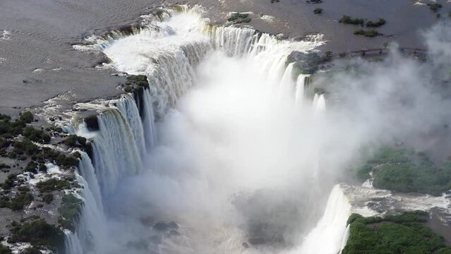 Aerial view of Iguazu Falls, the largest waterfall system in the world, on the border of Brazil and Argentina. 