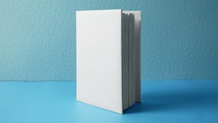 A mockup of an close book isolated on blue .mockup with shadow. book endpaper. Blank catalog, magazines or brochure.