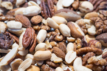 A mixture of nuts as a background