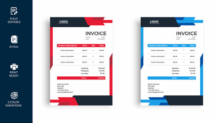 modern invoice design vector template, creative Invoice bill design template. Bill form business invoice and Office bill Design