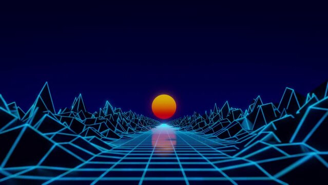 80s computer graphic wireframe landscape animation endless loop
