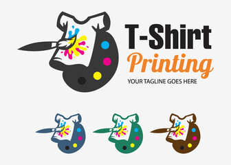 Abstract modern colored vector logo template of t-shirt printing. For typography, print, corporate identity, workshop, branding, factory, serigraphy, isolated on black background.
