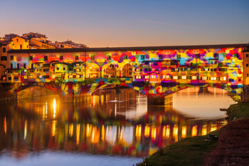 Florence, Italy at the Ponte Vecchio Bridge crossing the Arno River