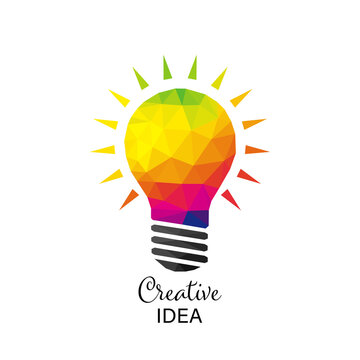 Creative idea with multi colored low-poly design light bulb isolated on white background. Concept of different, unique, innovation, business, creative, idea. VECTOR EPS10.