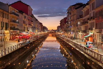 Abwaschbare Fototapete Milaan Navigli Canal, Milan, Italy at Twilight