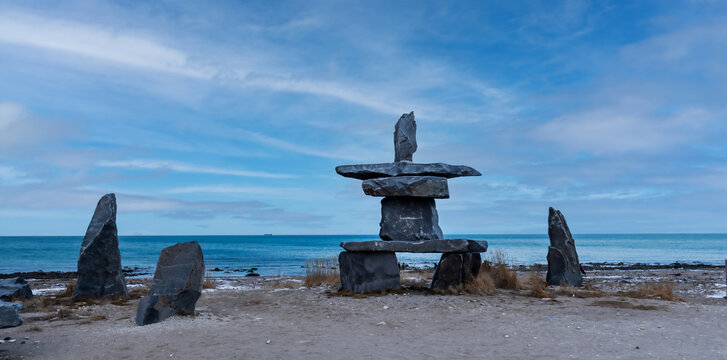 Churchill Manitoba - Looking out at Hudson Bay at the Inukshuk memorial.