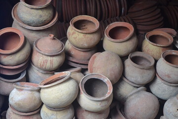 pots made of clay at the craft market