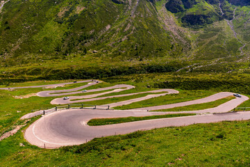 Pass road with curves in the mountains Splügenpass