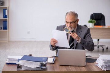 Old male employee working in the office