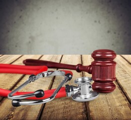 Forensic medicine science, criminalistics legal investigation with judge gavel