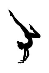 Gymnast silhouette. Artistic gymnastics handstand black shape isolated on white background. Vector illustration