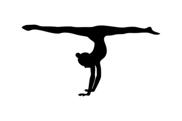Gymnast silhouette. Artistic gymnastics handstand black shape isolated on white background. Vector illustration