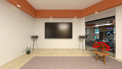 夜景が見えるリビングルーム