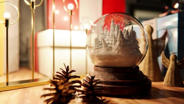 Schneekugel mit animiertem Schnee vor Geschenken - Loop - Thema Weihnachten