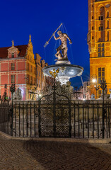 Gdansk, Poland, Neptune fountain - city symbol on Long Square, historical city center   © tomeyk