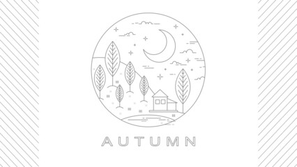 illustration autumn in a circle monoline