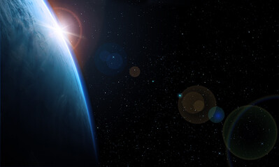 Obraz premium LEVER DE SOLEIL DANS L'ESPACE. Elements of this image furnished by NASA