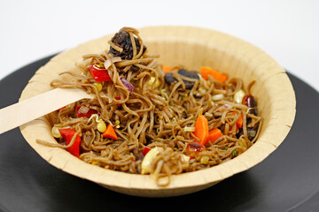soba noodles salad with peanuts and shiitake mushrooms
