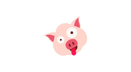 emoticon or emoji of fat pig character that is sticking tongue out in jest or licking something with cheeky smiling face, piggy drawing, pork personage.