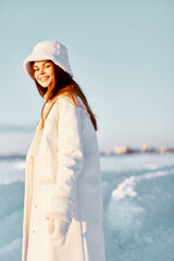 young woman winter weather snow posing nature rest Lifestyle