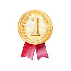 Watercolor gold medal, champion medal, horse riding sports