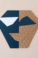 abstract paper background mostly composed with triangular shaped paper in white, blue, or brown