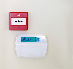 home security system. Fire and security alarm on the wall. close up