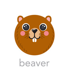 Beaver Cute portrait with name text smile head cartoon round shape animal face, isolated vector icon illustrations on white background. Flat simple hand drawn for kids poster, cards, t-shirts, baby