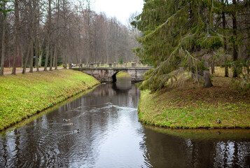 Bridge on the U-shaped pond. Oranienbaum. Lomonosov. Saint Petersburg. Russia