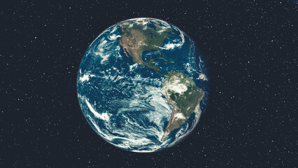 Planet earth globe view from spaceflight with realistic earth surface from space and world map as in outer space point of view . Elements of this image furnished by NASA planet earth and space .