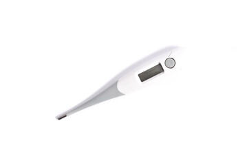 Electronic thermometer on a white background top shot